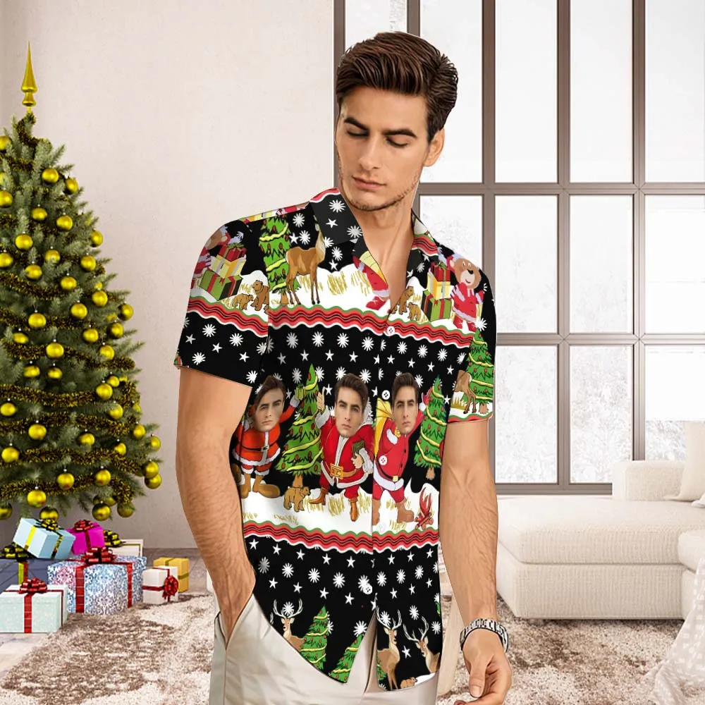 Custom Face Hawaiian Shirt Men's All Over Print Aloha Shirt christmas Gift - Santa Claus with Presents