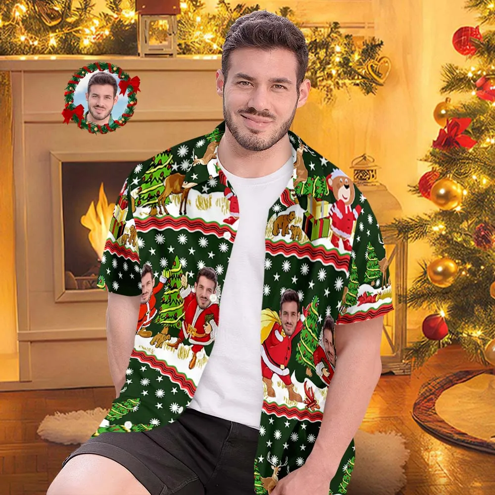 Custom Face Hawaiian Shirt Men's All Over Print Aloha Shirt christmas Gift - Santa Claus with Presents