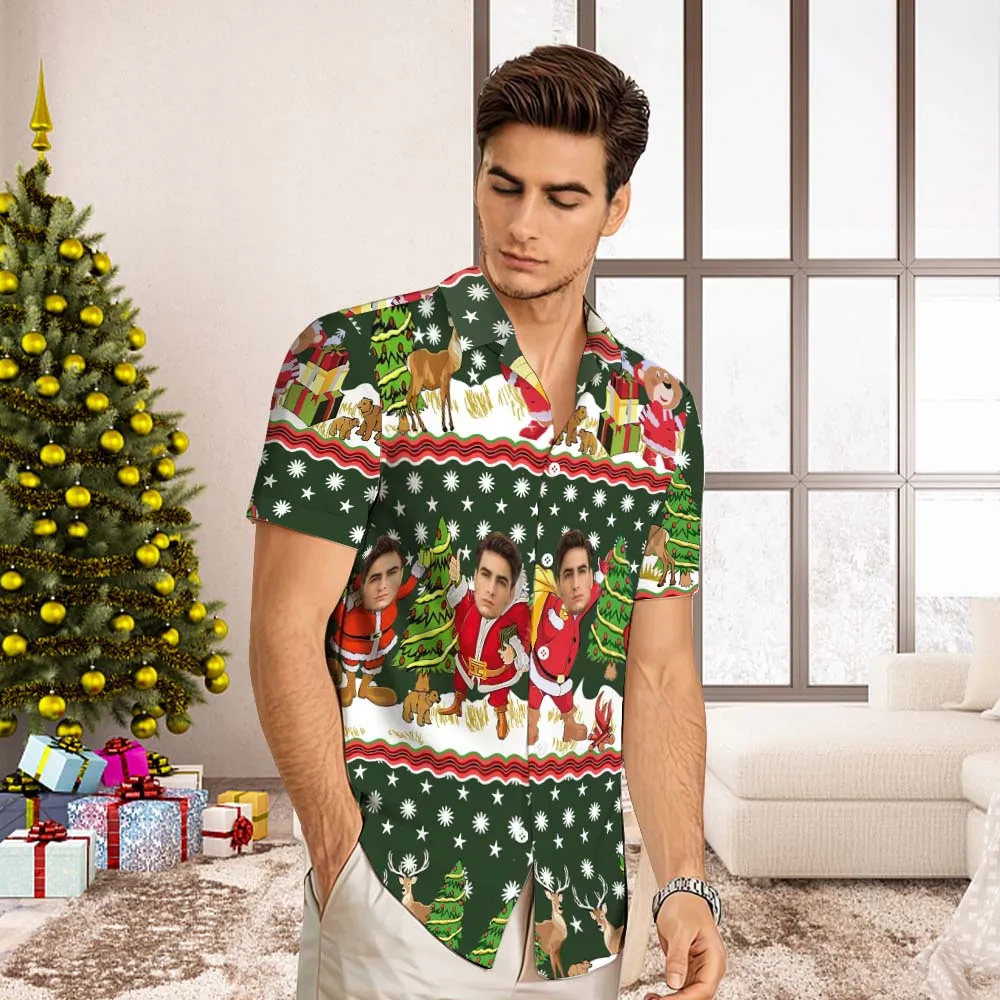 Custom Face Hawaiian Shirt Men's All Over Print Aloha Shirt christmas Gift - Santa Claus with Presents