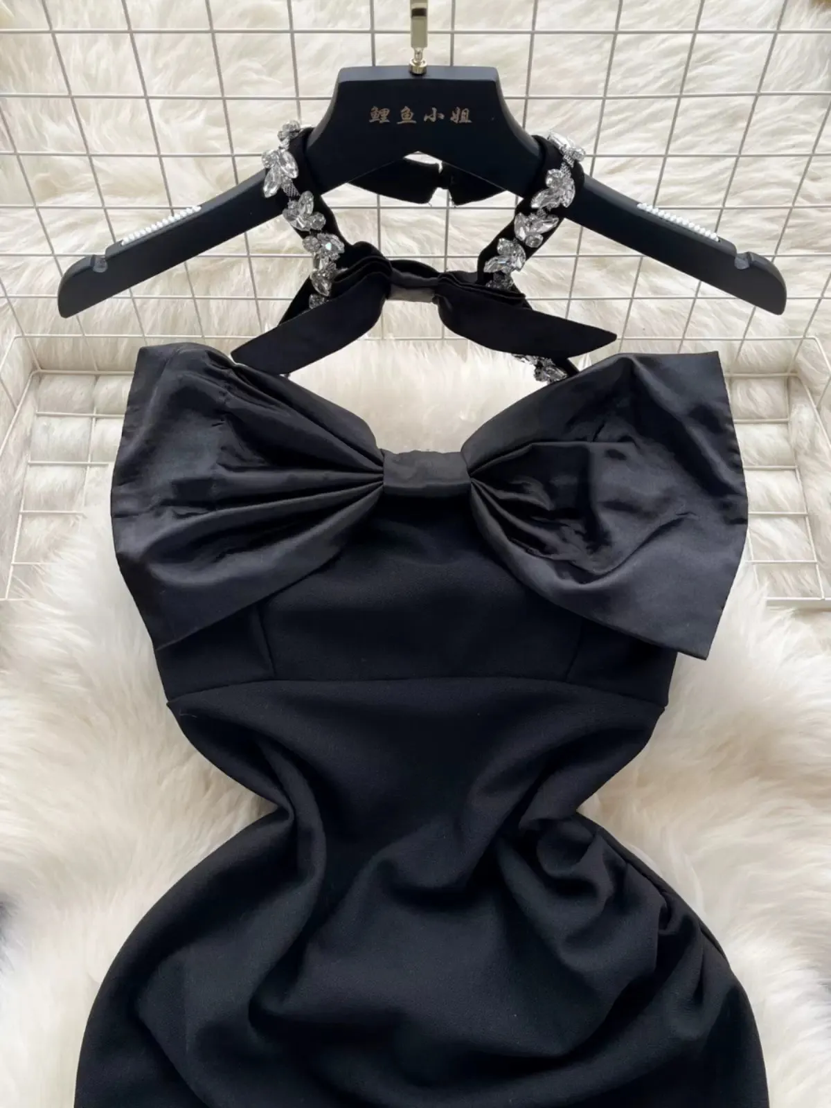 Dazzling Black Jewel Neckline Party Dress