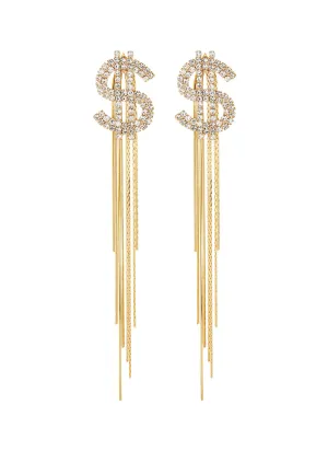 DOLLAR SIGN CHAIN FRINGE DROP EARRINGS