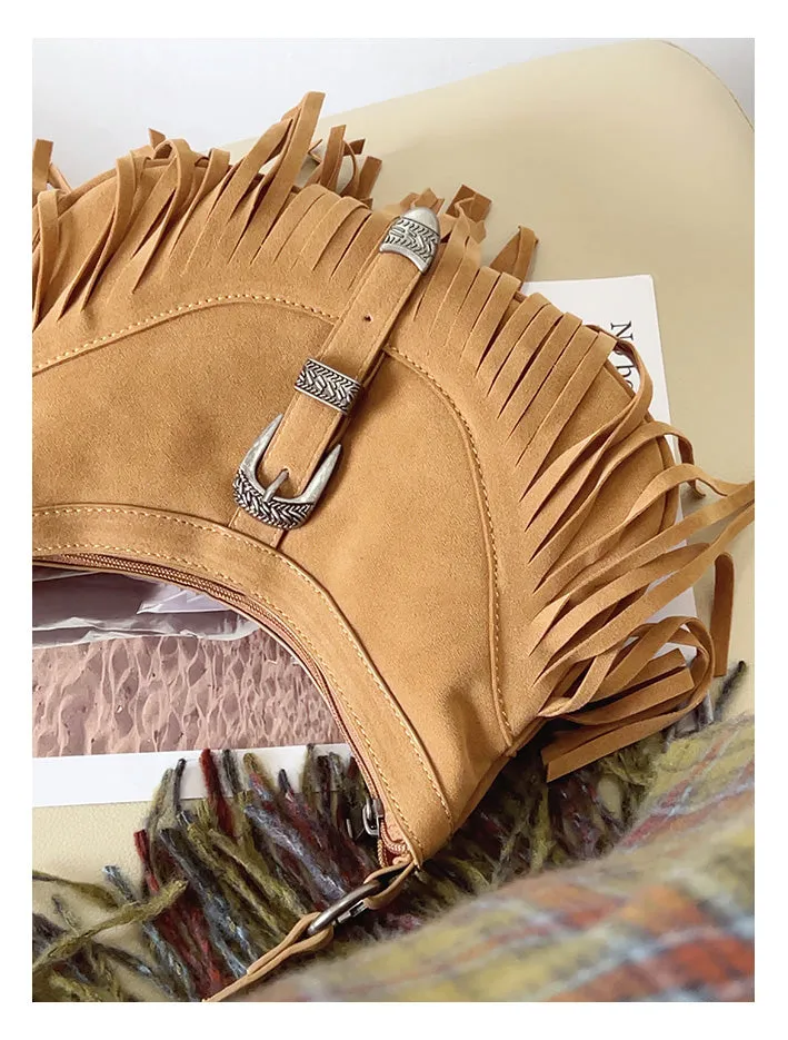 Elena Handbags Soft Suede Shoulder Bag with Tassel