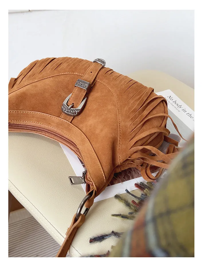Elena Handbags Soft Suede Shoulder Bag with Tassel
