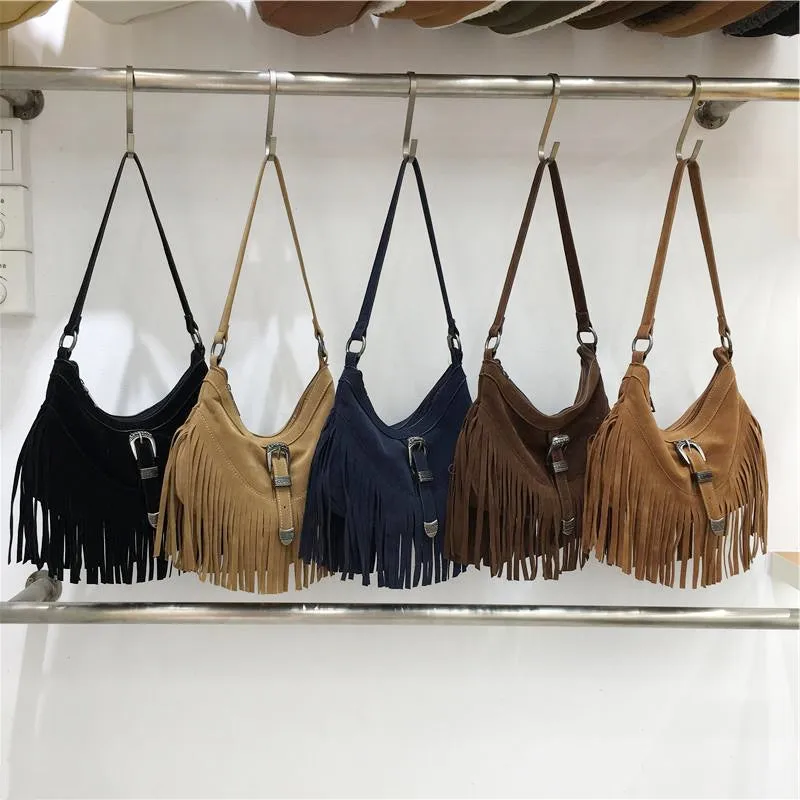 Elena Handbags Soft Suede Shoulder Bag with Tassel