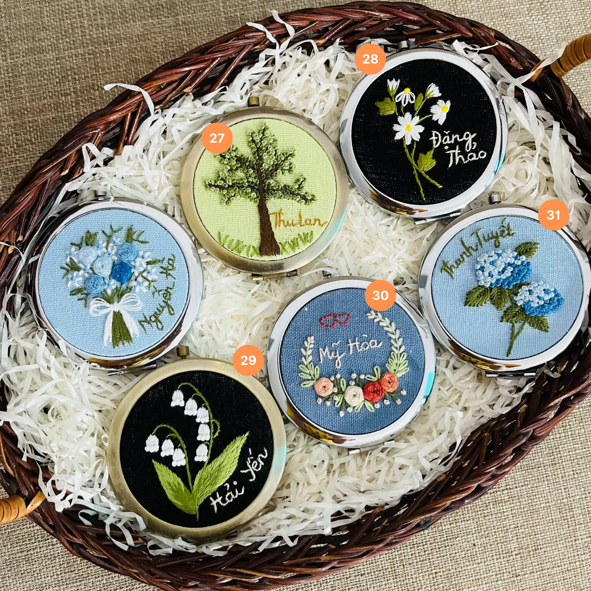 Embroidered Compact Mirror with Drawstring Bag, Pocket Mirror, Compact Mirror For Woman, Compact mirror for purse