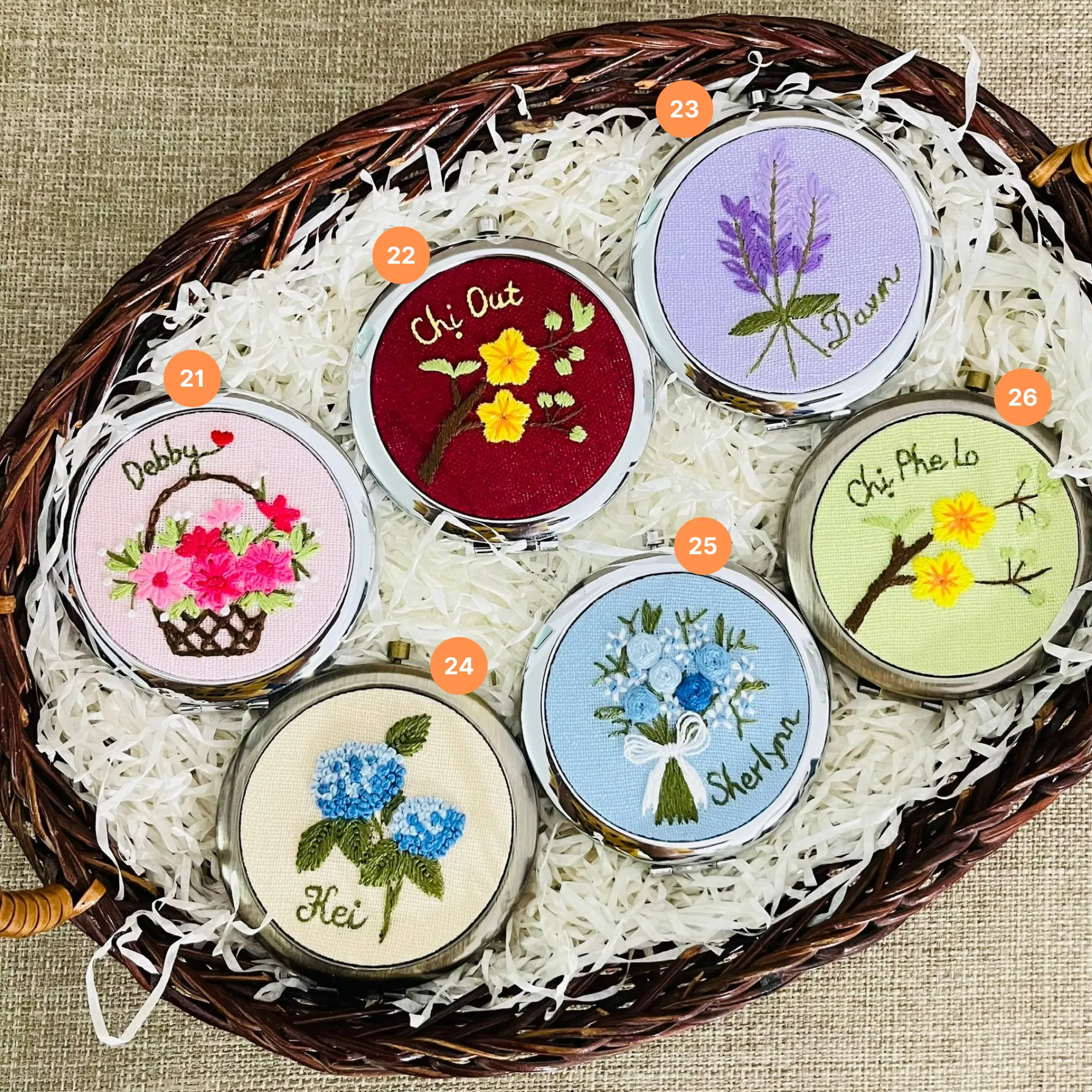 Embroidered Compact Mirror with Drawstring Bag, Pocket Mirror, Compact Mirror For Woman, Compact mirror for purse