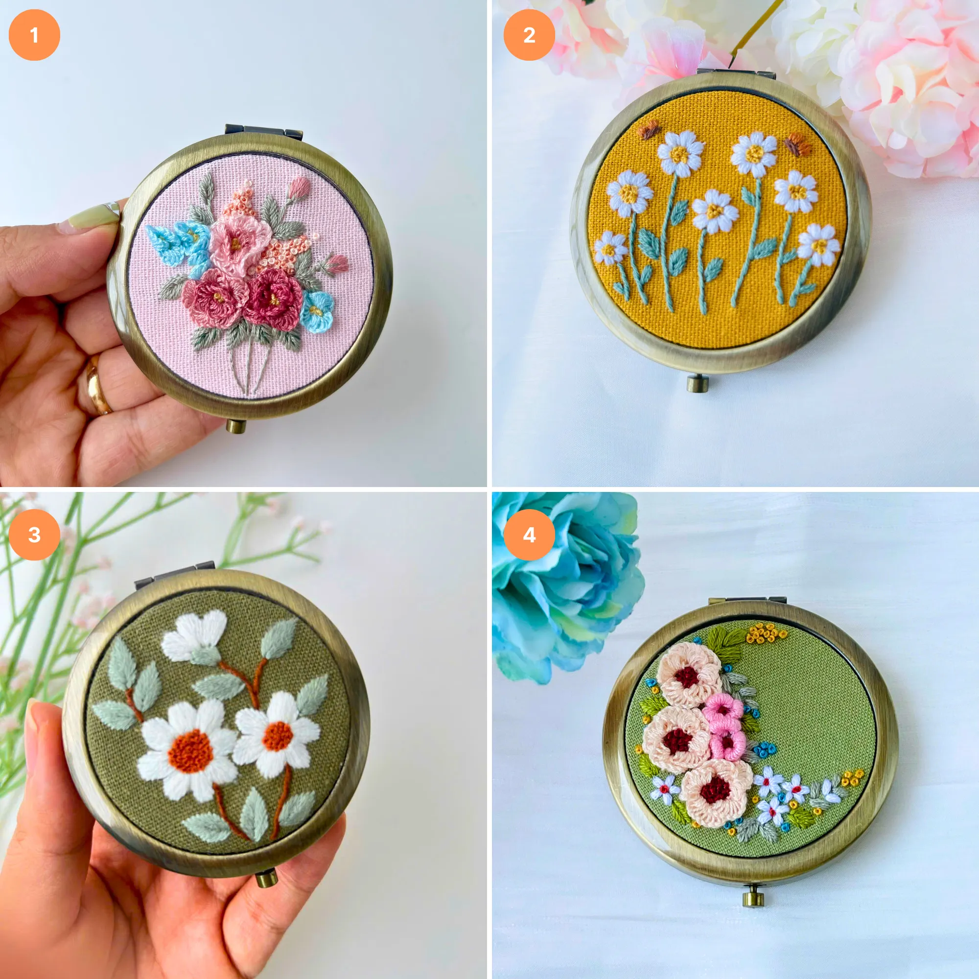 Embroidered Compact Mirror with Drawstring Bag, Pocket Mirror, Compact Mirror For Woman, Compact mirror for purse