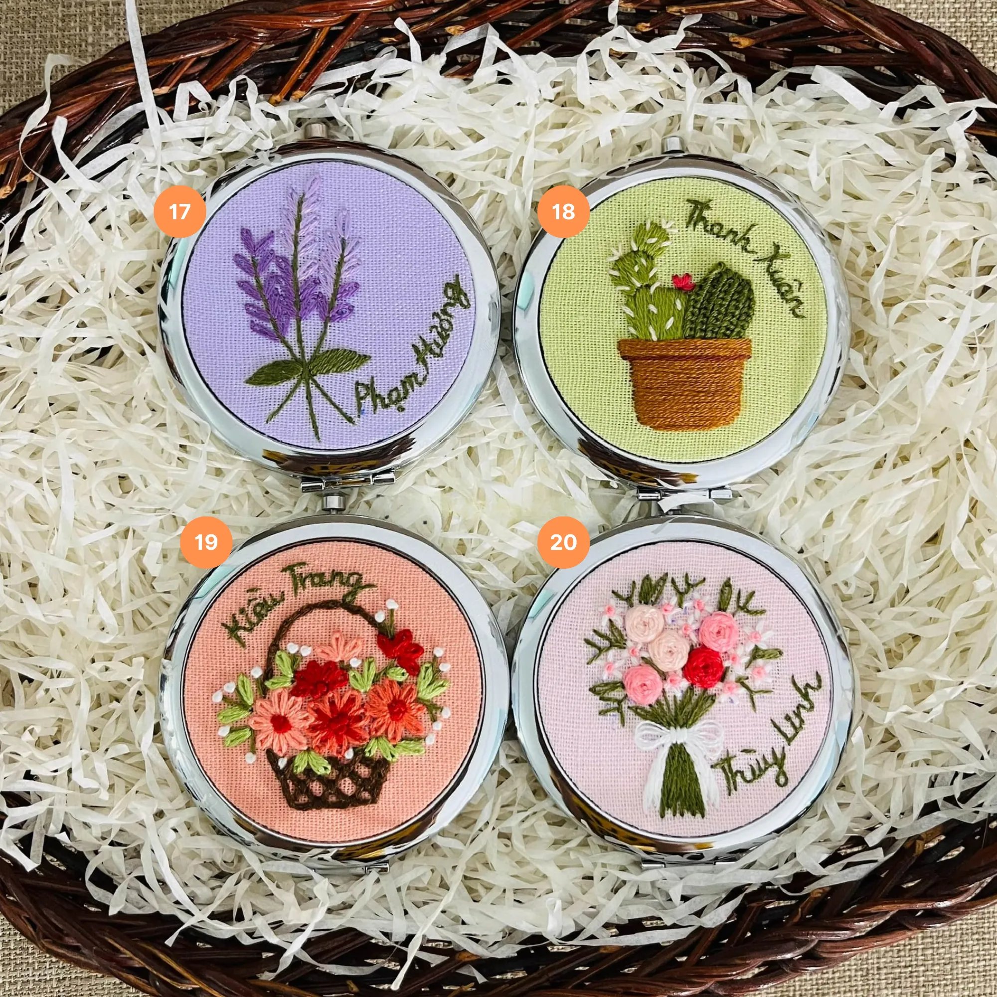 Embroidered Compact Mirror with Drawstring Bag, Pocket Mirror, Compact Mirror For Woman, Compact mirror for purse