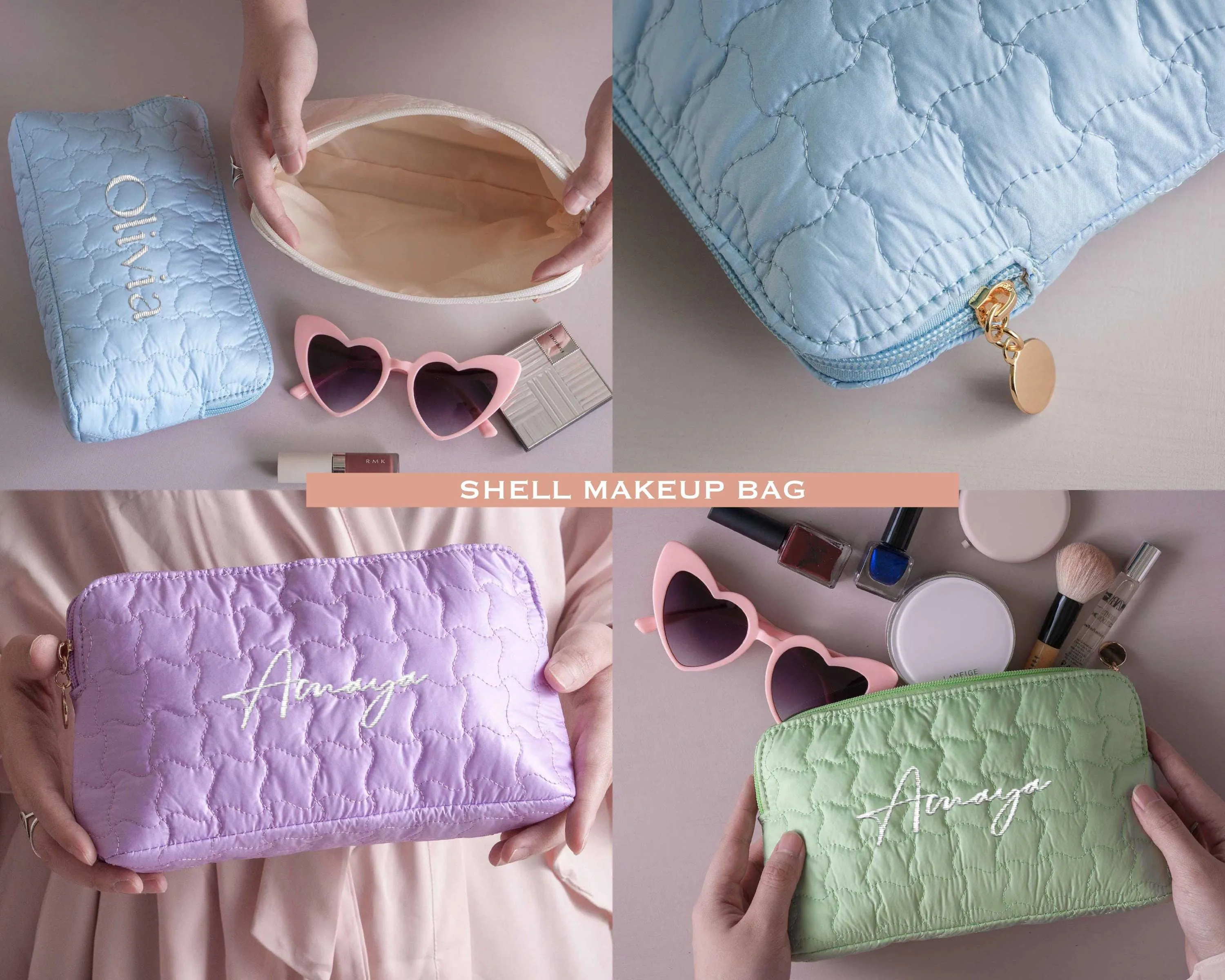 Embroidered Quilted Makeup Bag