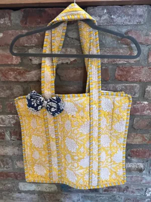 Farylina Mixed Floral Print Quilted Jane Tote Bag in Yellow