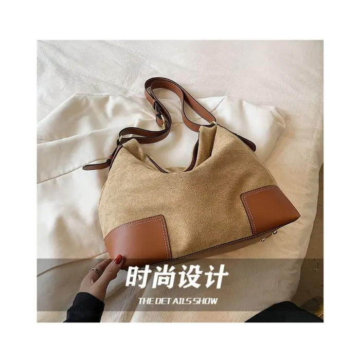 Faux Leather Paneled Crossbody Bag