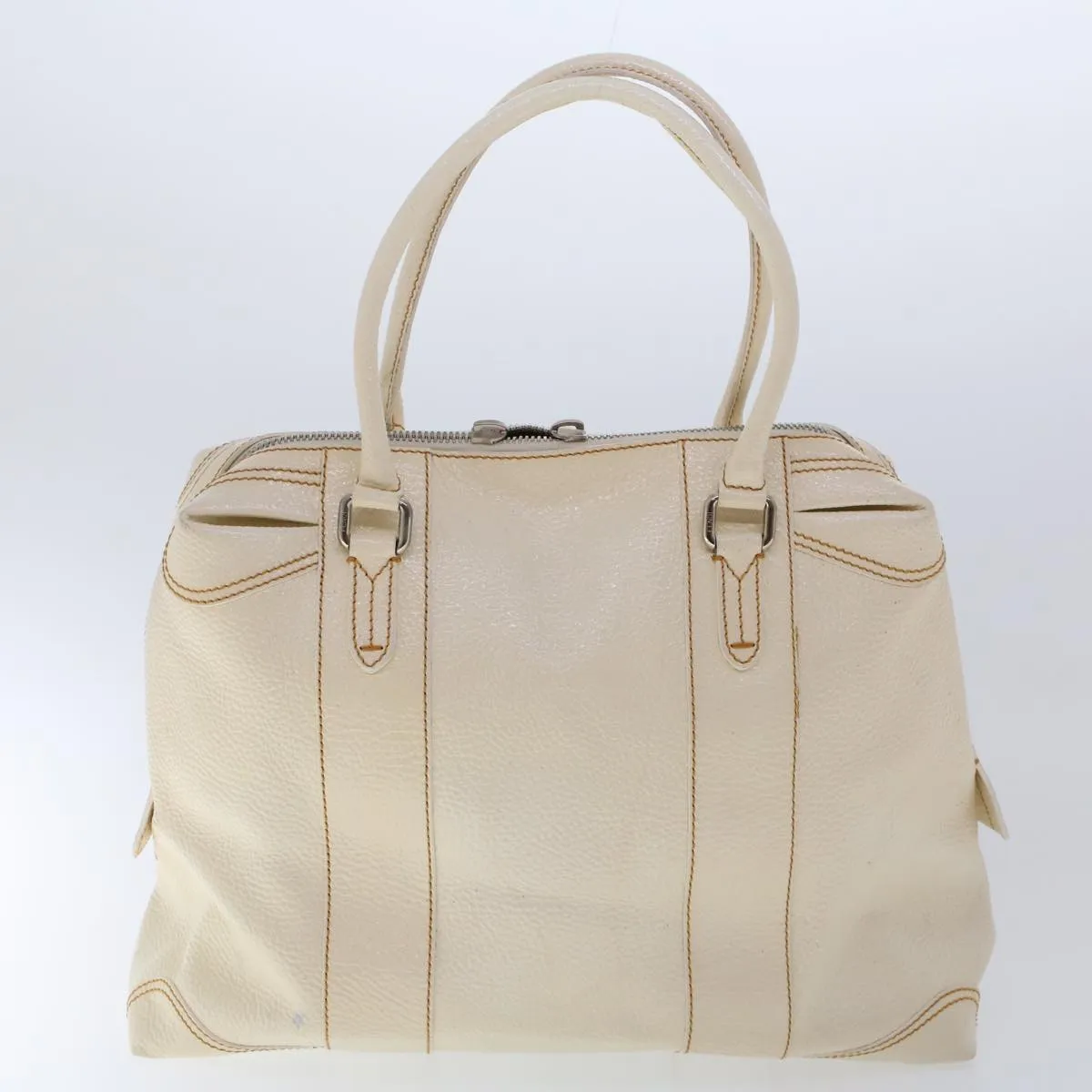 FENDI Hand Bag Boston Bag Leather 2Set Brown White  bs6797