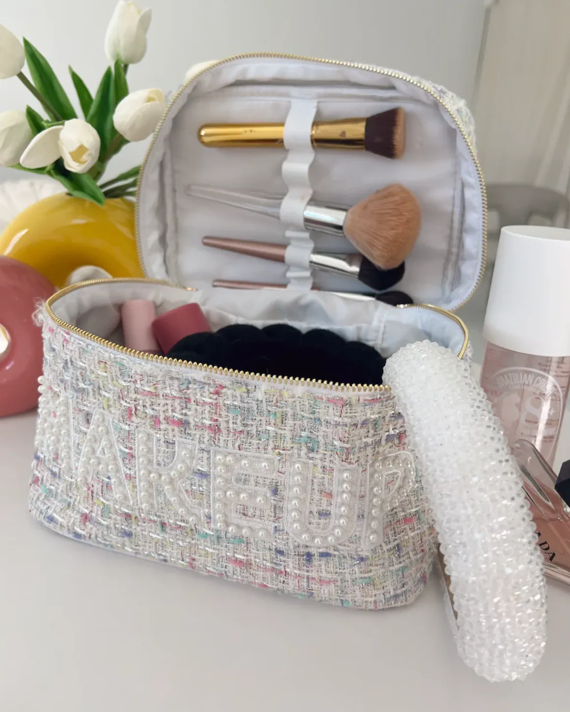 FINAL SALE!! Tweed MAKEUP Bag in White