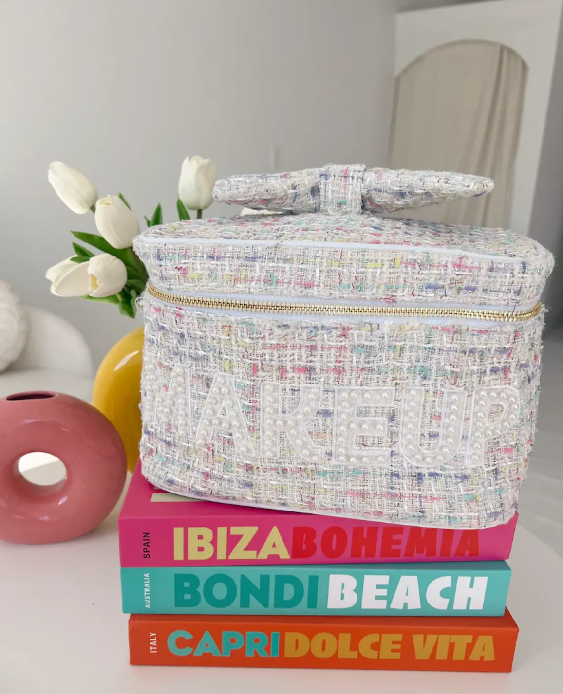 FINAL SALE!! Tweed MAKEUP Bag in White