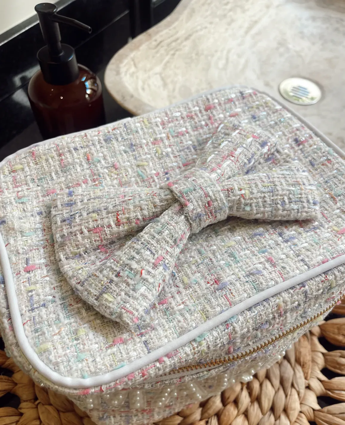 FINAL SALE!! Tweed MAKEUP Bag in White