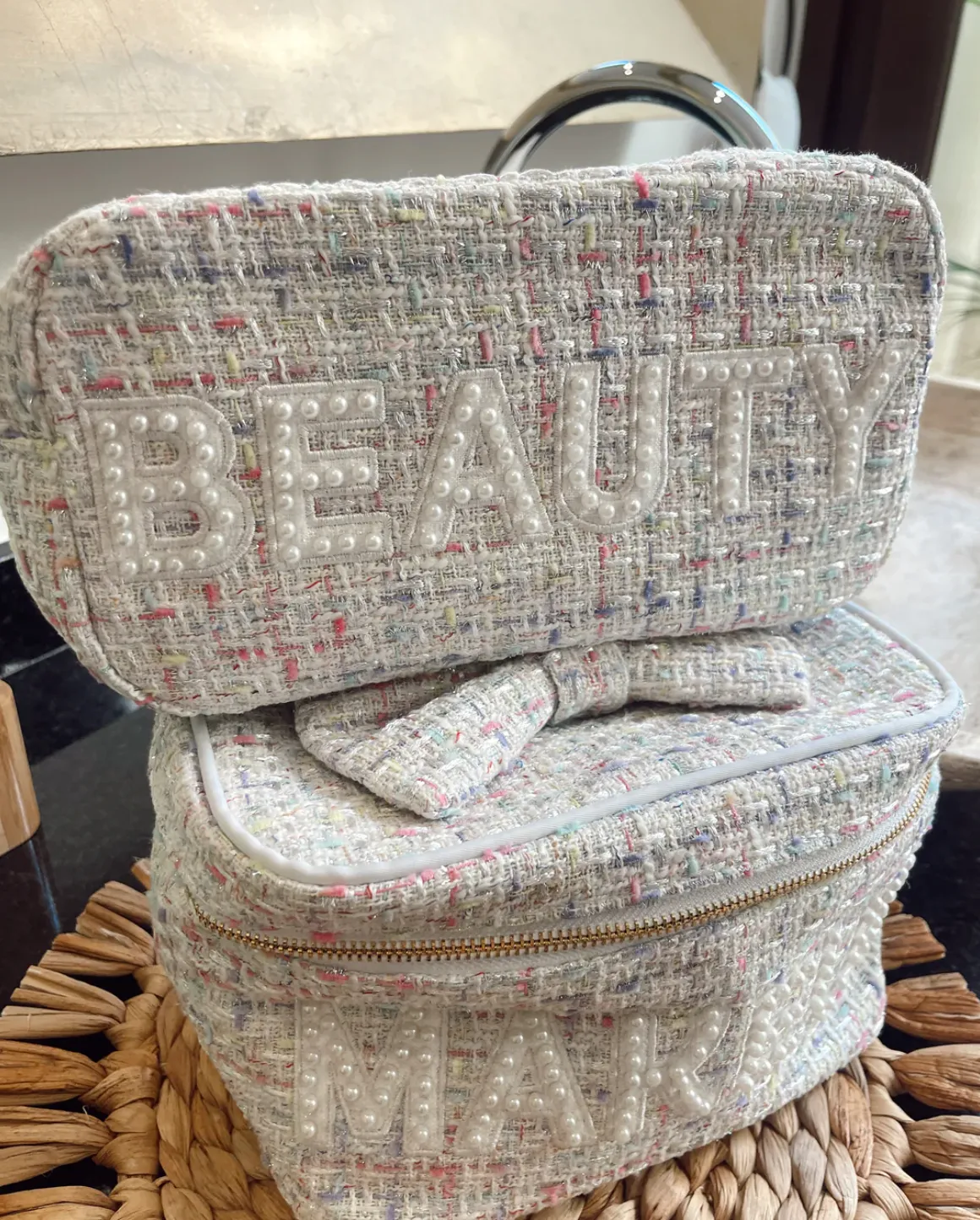 FINAL SALE!! Tweed MAKEUP Bag in White