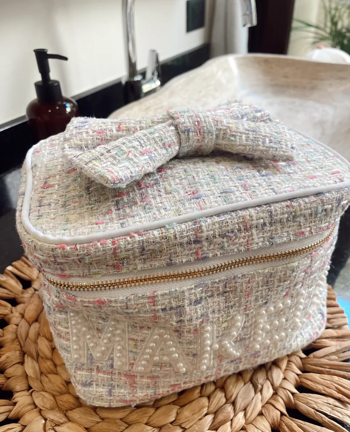 FINAL SALE!! Tweed MAKEUP Bag in White