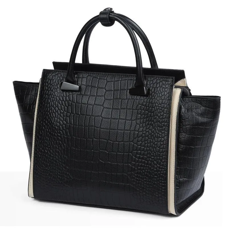 Genuine Leather Crocodile Leather Trapeze Bag