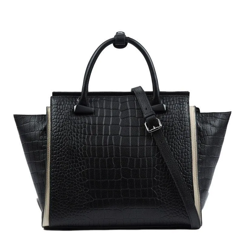 Genuine Leather Crocodile Leather Trapeze Bag