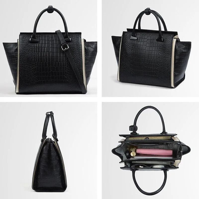 Genuine Leather Crocodile Leather Trapeze Bag