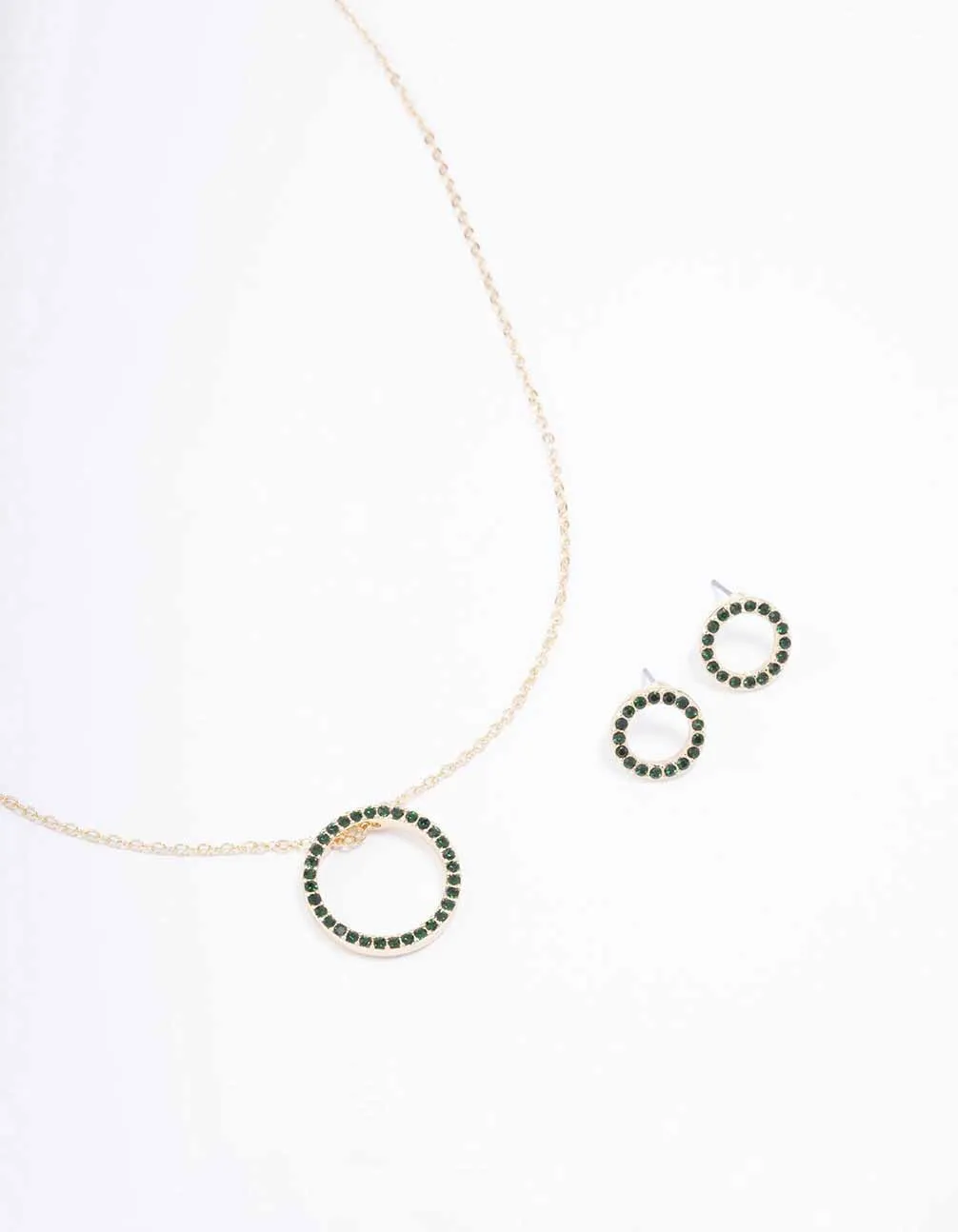 Gold Diamante Open Circle Necklace & Stud Earring Set