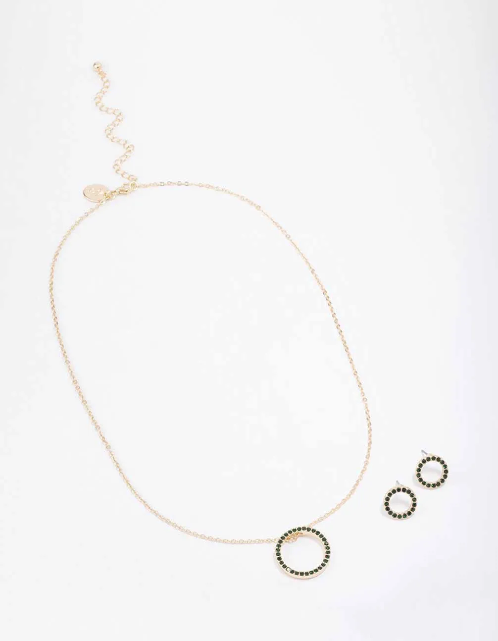 Gold Diamante Open Circle Necklace & Stud Earring Set