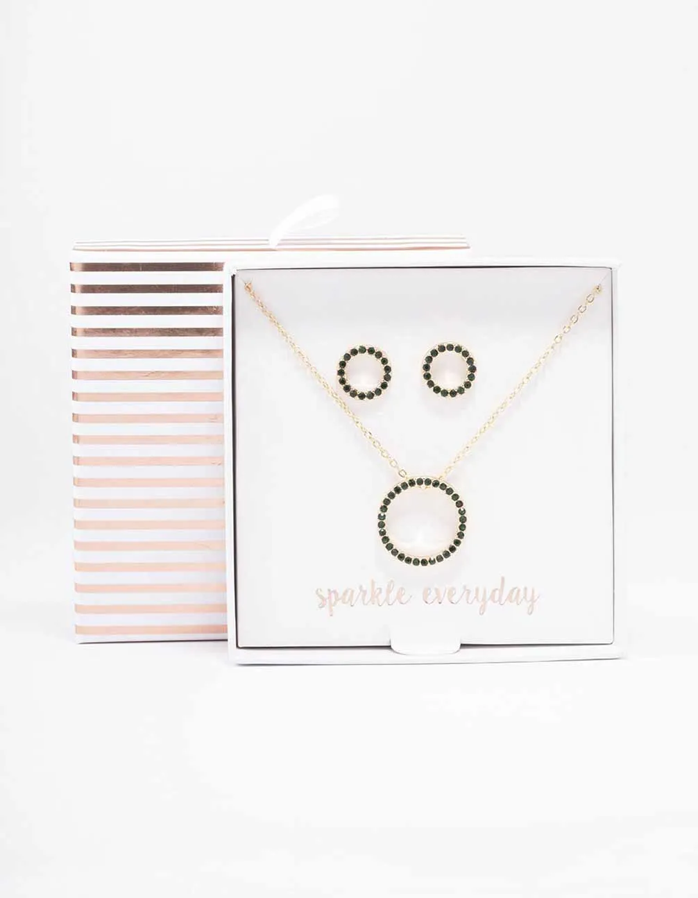 Gold Diamante Open Circle Necklace & Stud Earring Set