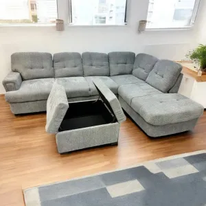 Grey Sectional Sofa Set With Storage Ottoman- Model #6363