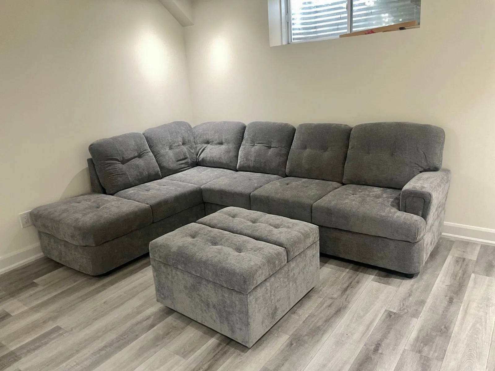 Grey Sectional Sofa Set With Storage Ottoman- Model #6363
