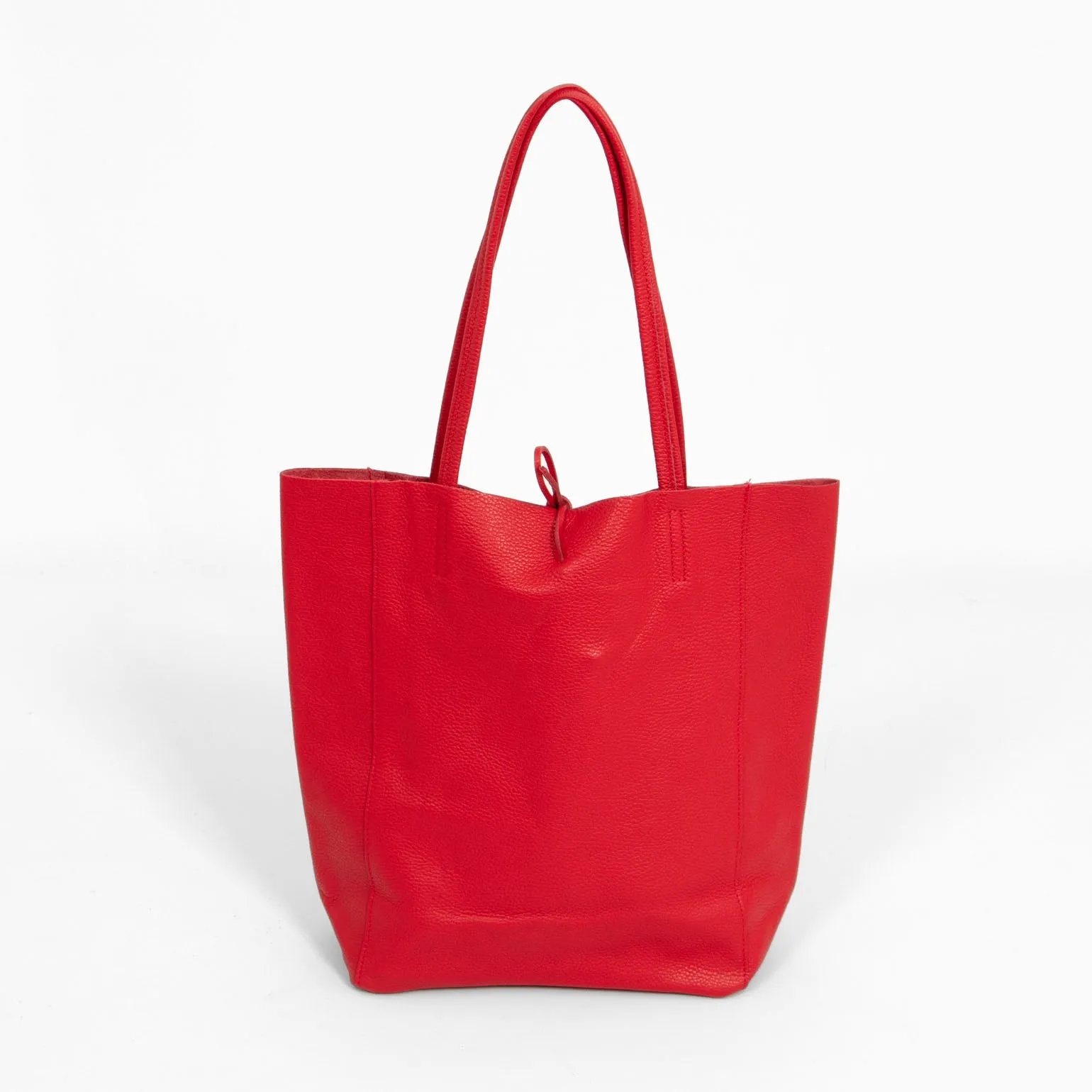 Heather Italian Leather Tote Bag - Red, Pebbled