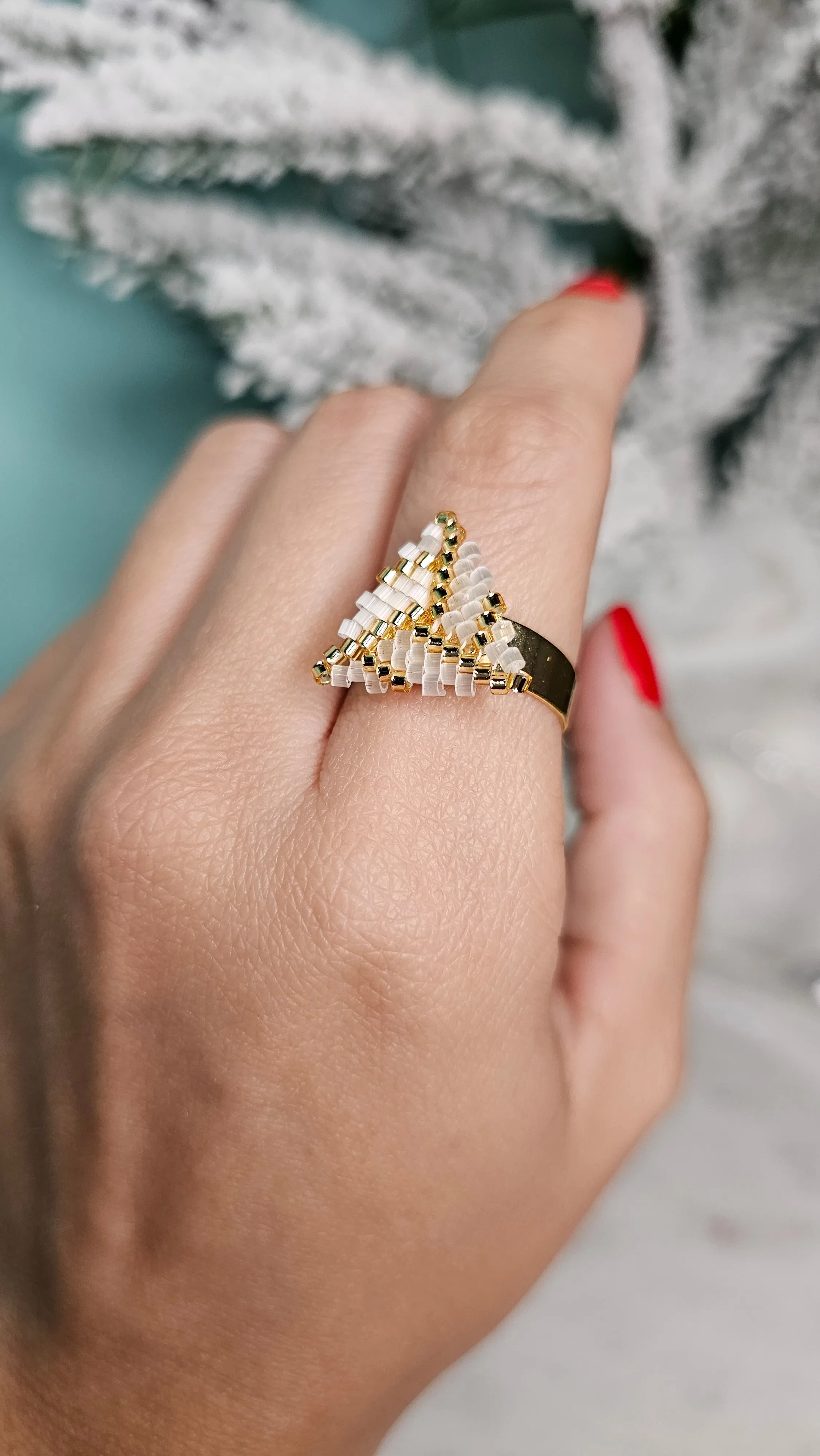 Iridescent Waves Triangle Ring