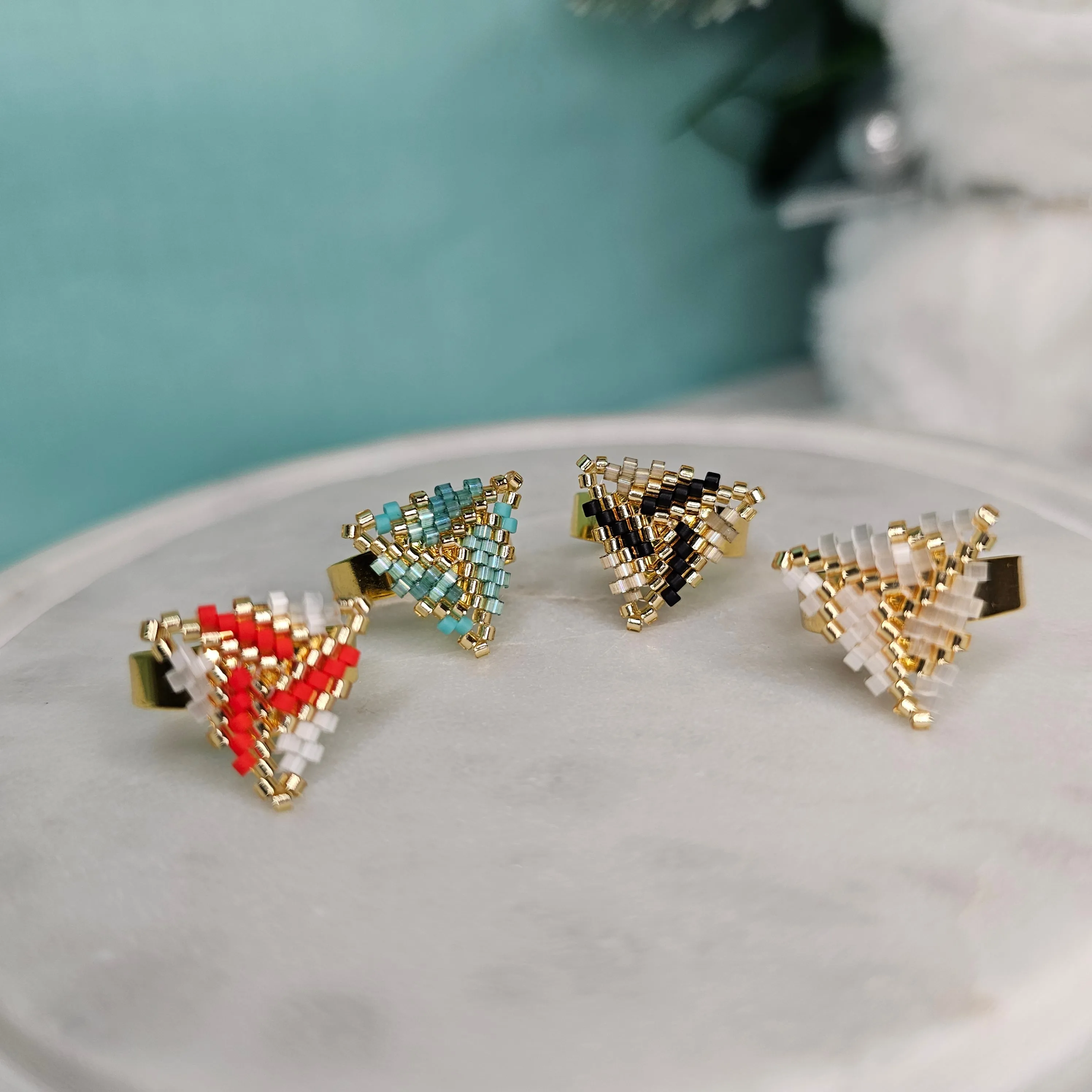 Iridescent Waves Triangle Ring
