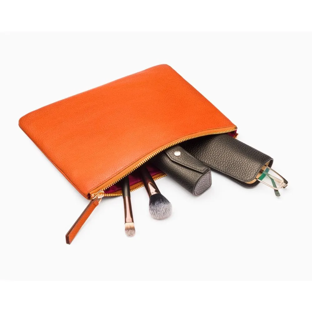 Large Leather Makeup Bag - Orange