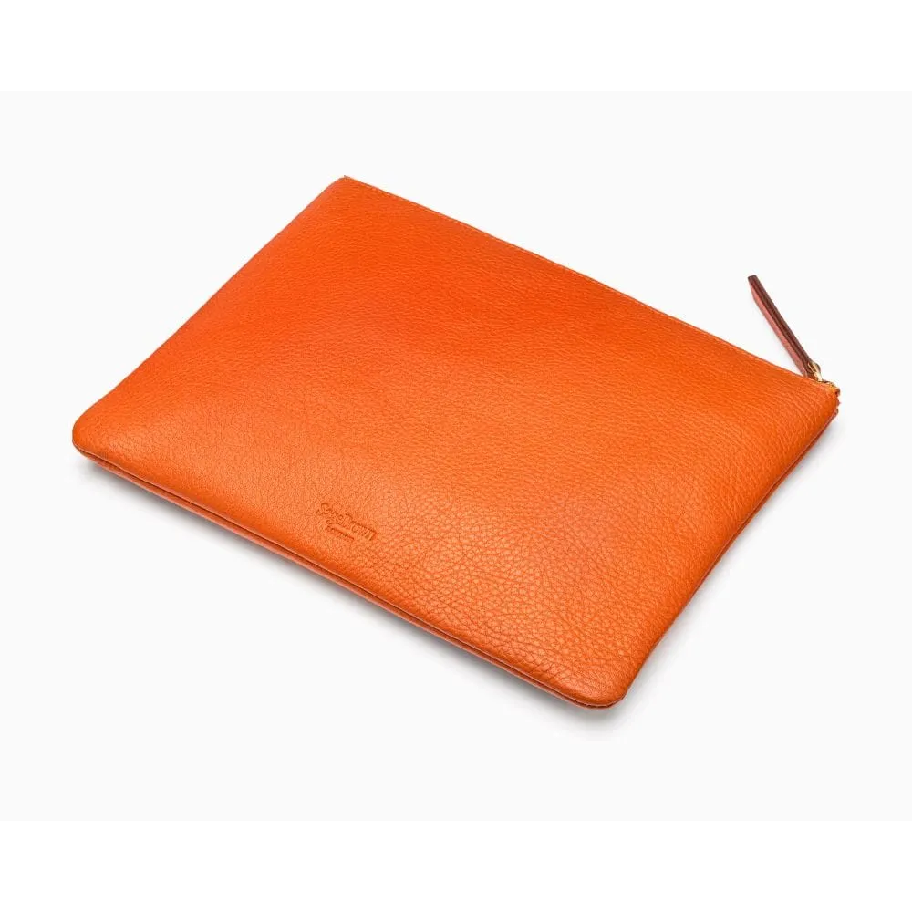 Large Leather Makeup Bag - Orange