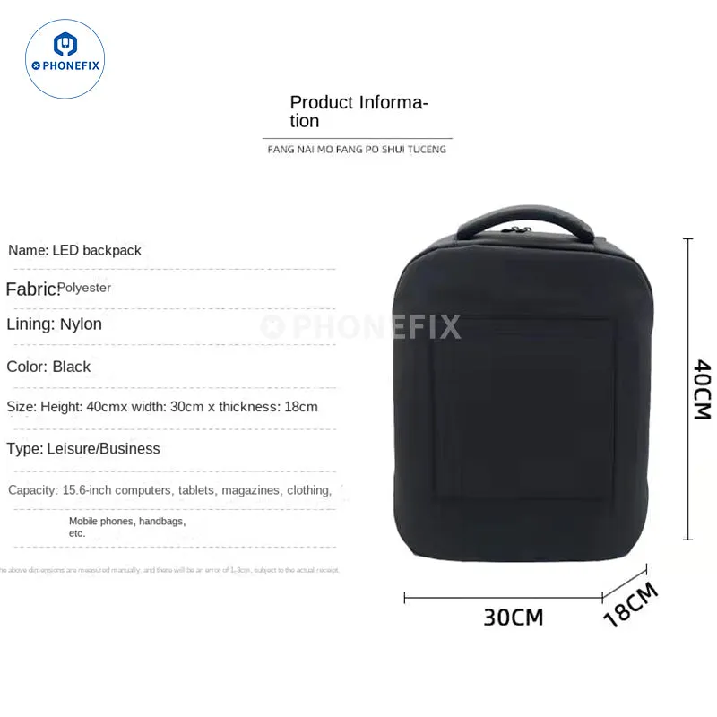 LED Backpack DIY Advertising Business Phone Laptop Repair Bag