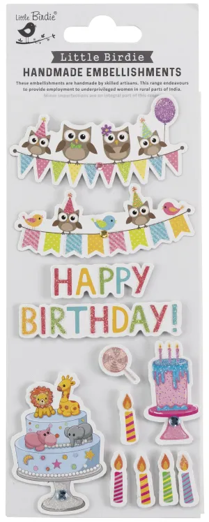 Little Birdie 3D Glitter Embellishment 12/Pkg - Birthday Celebration