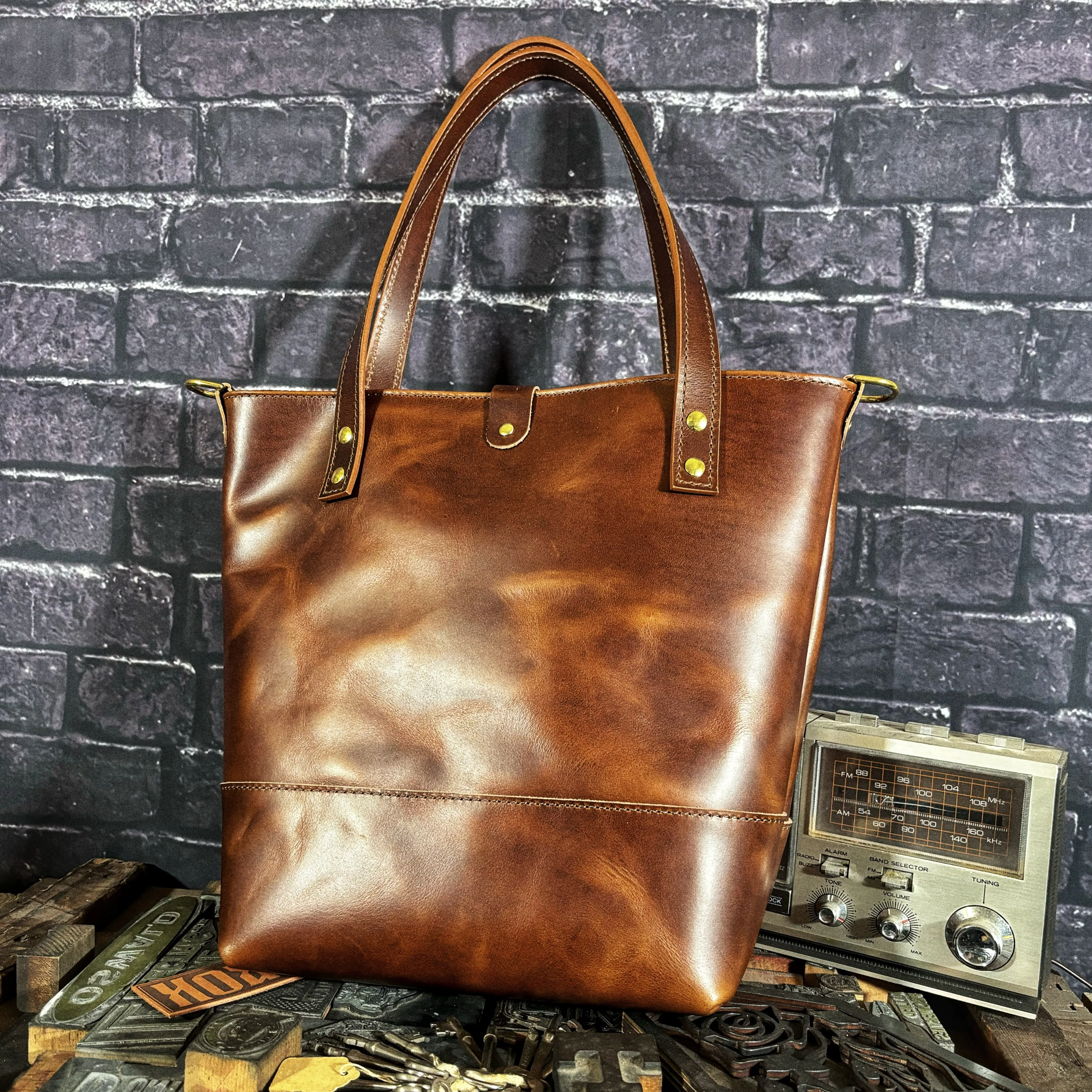 Lost Forever Handmade Full Grain Brown Leather Tote Bag