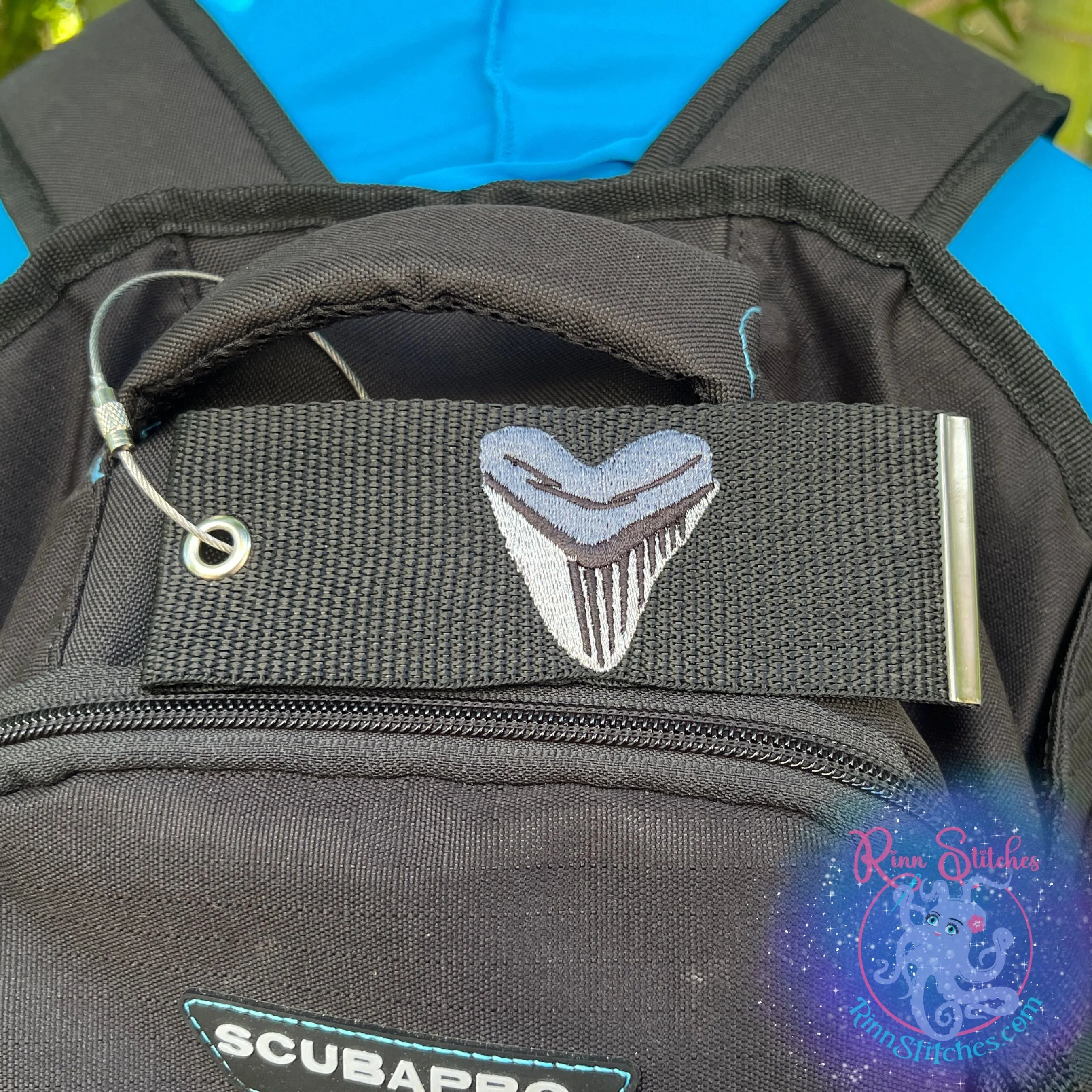 Megalodon Shark Tooth Luggage Tag, Personalized Embroidered Bag Tag