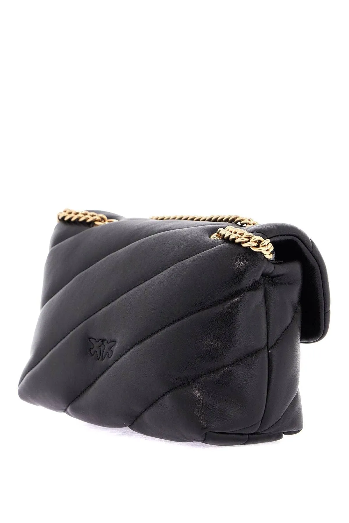 MINI BLACK QUILTED BAG WITH GOLDEN CHAIN LOVE PUFF