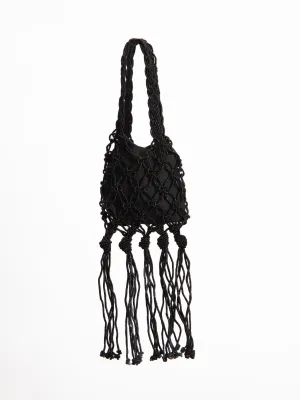 Mini borsa glitterata con frange lavorata a mano