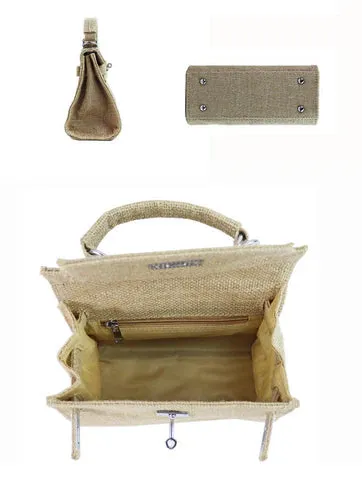 Mini Kelly Style Coffee Jute Handbag