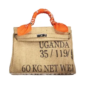 Mini Kelly Style Coffee Jute Handbag