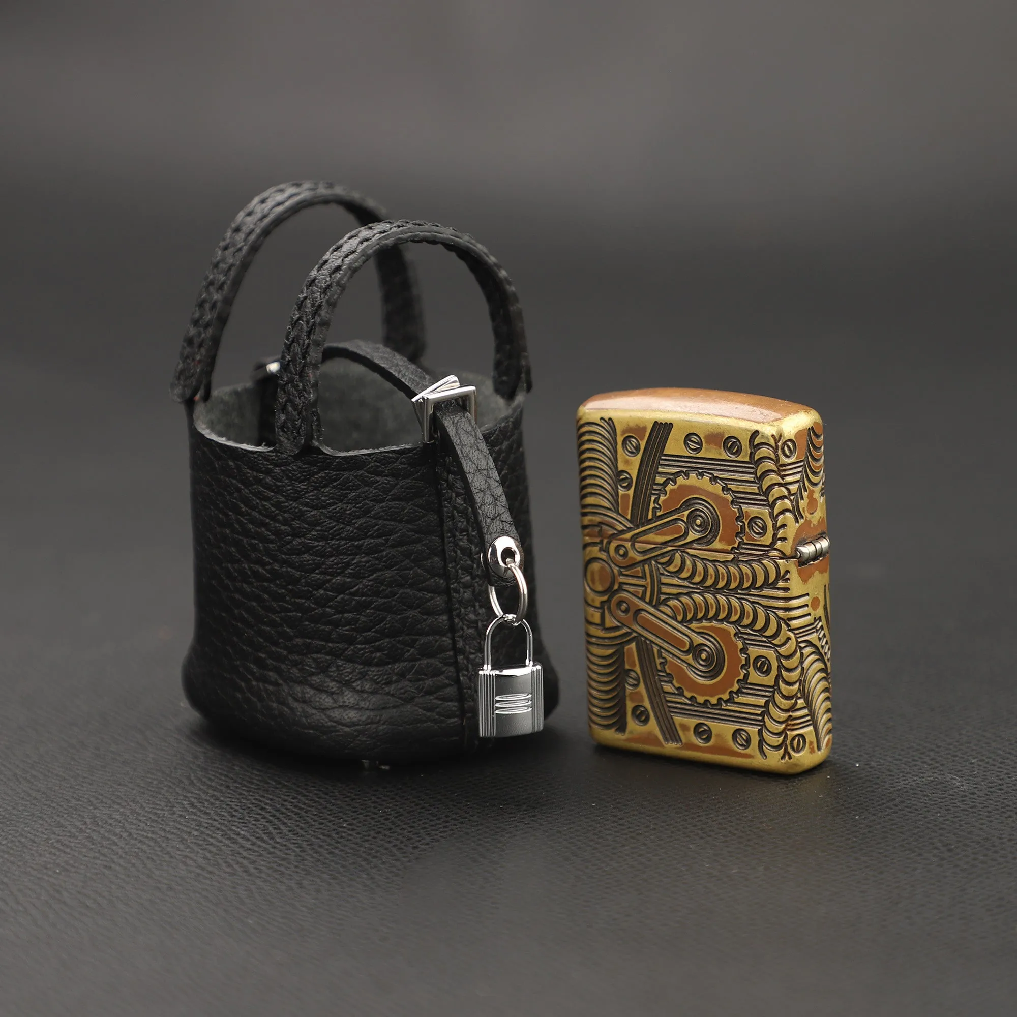 Mini Picotin Bag Pendant,Handmade The Picotin Lock Bag Charm,Leather bag pendant,Handmade DIY Design Bag Pendant