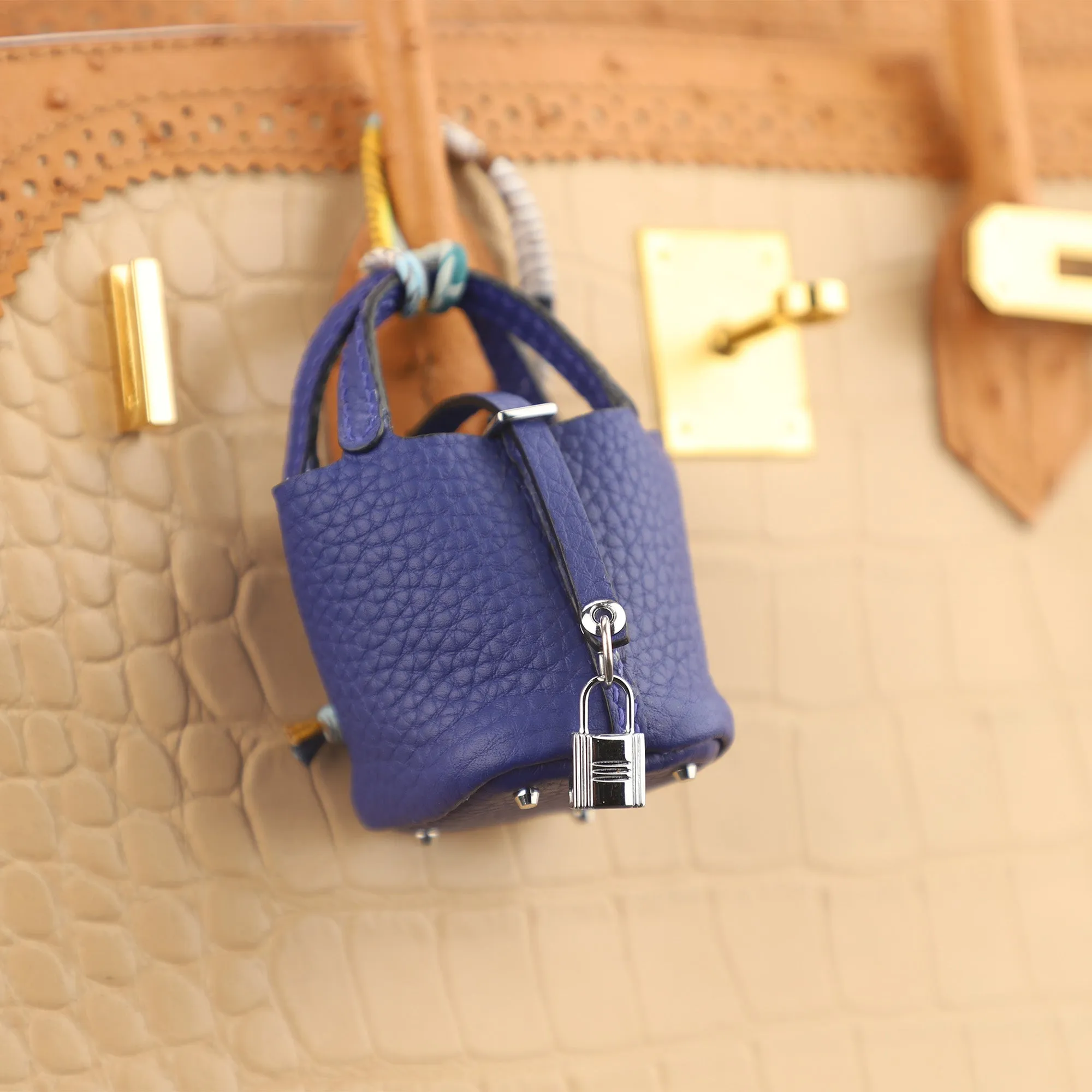 Mini Picotin Bag Pendant,Handmade The Picotin Lock Bag Charm,Leather bag pendant,Handmade DIY Design Bag Pendant