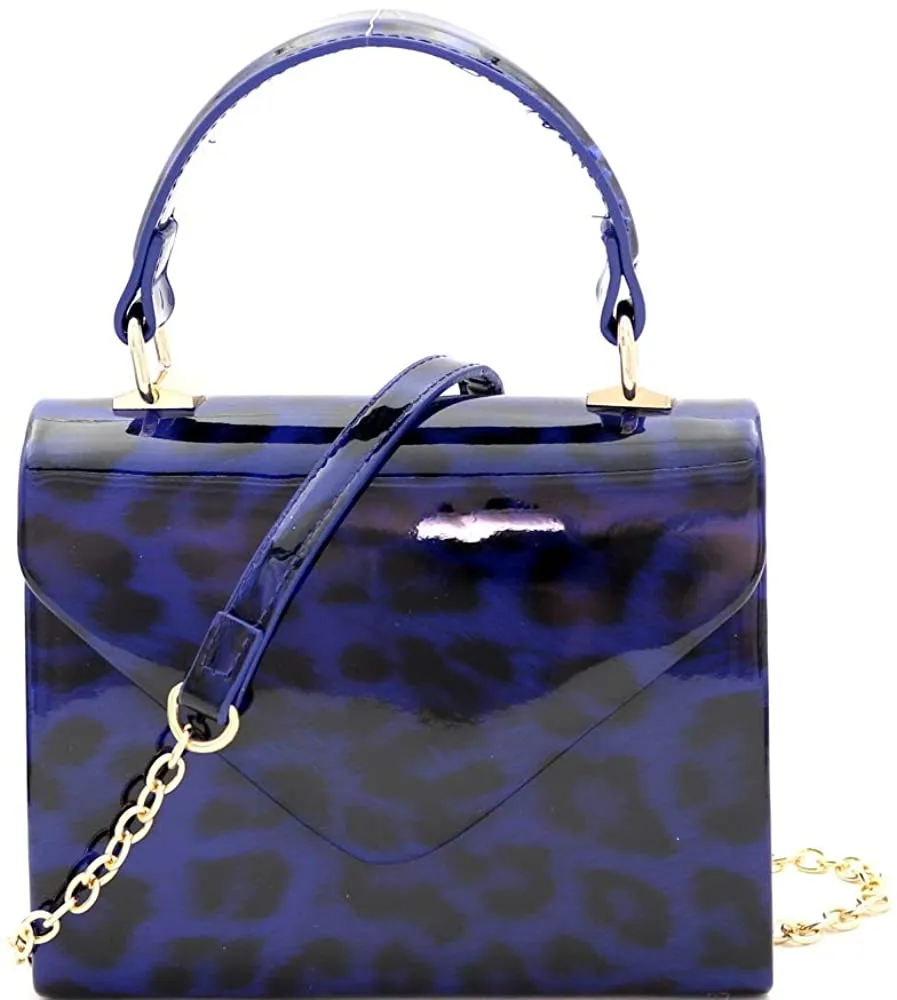 Mini Retro Leopard Patent Purple Box Flap leather Satchel Crossbody Handbag