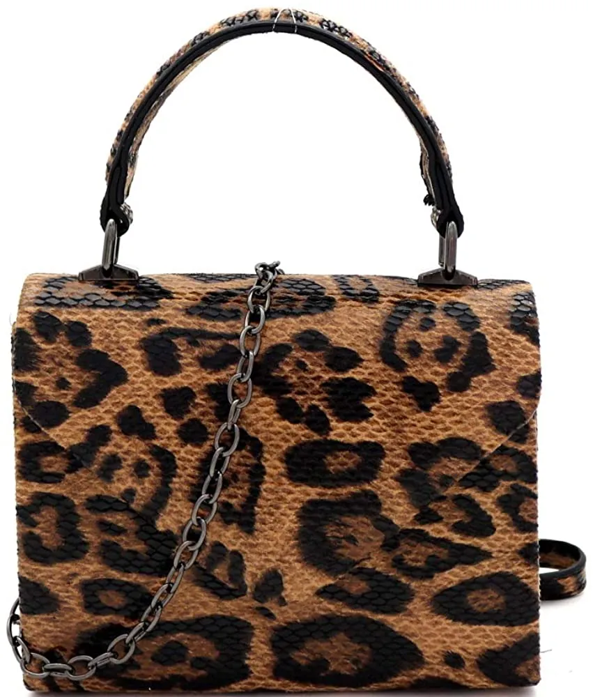Mini Retro Leopard Patent Purple Box Flap leather Satchel Crossbody Handbag