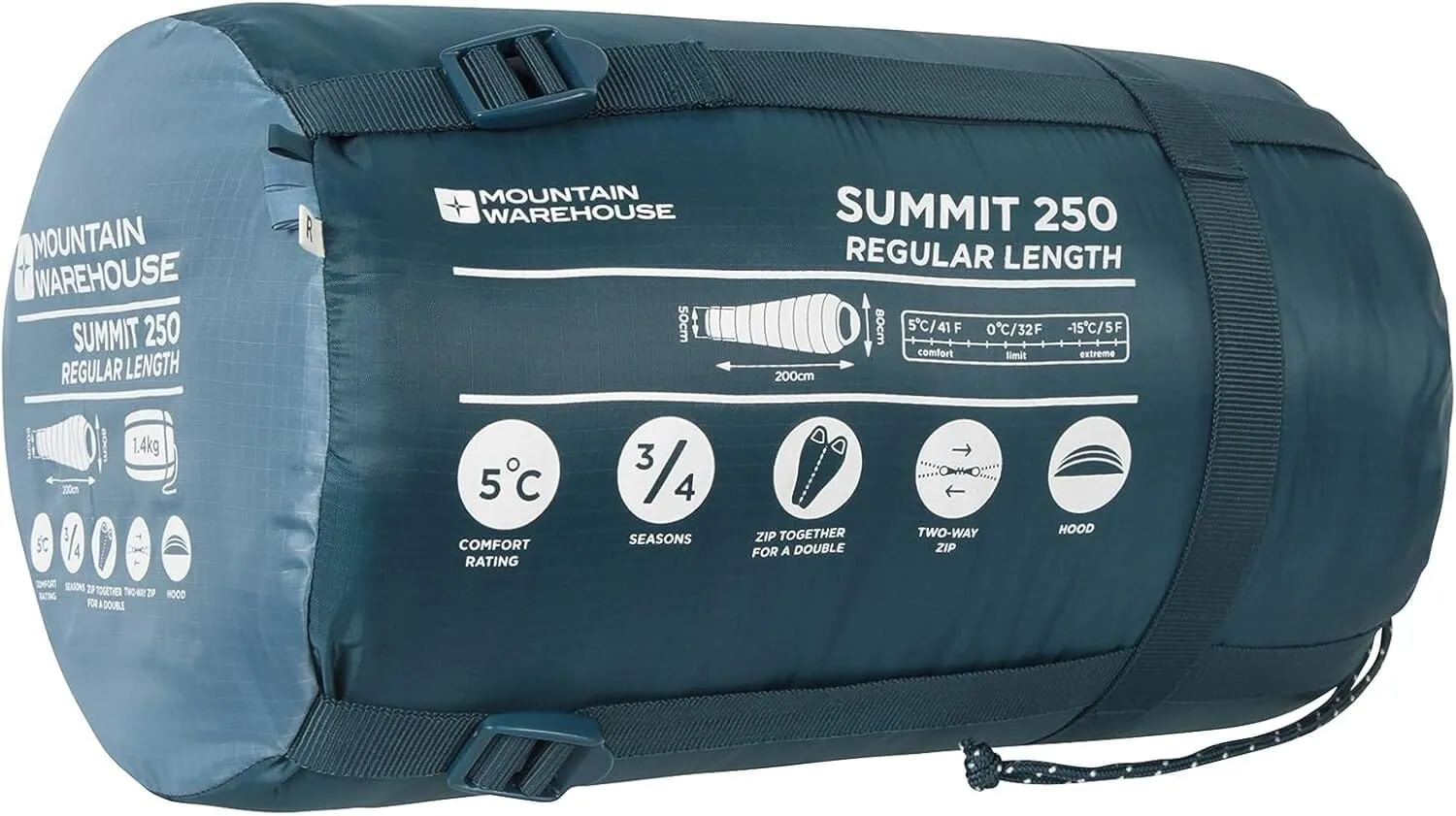 Mountain Warehouse Summit 250 Winter Sleeping Bag - Mummy Shape (Regular Length)