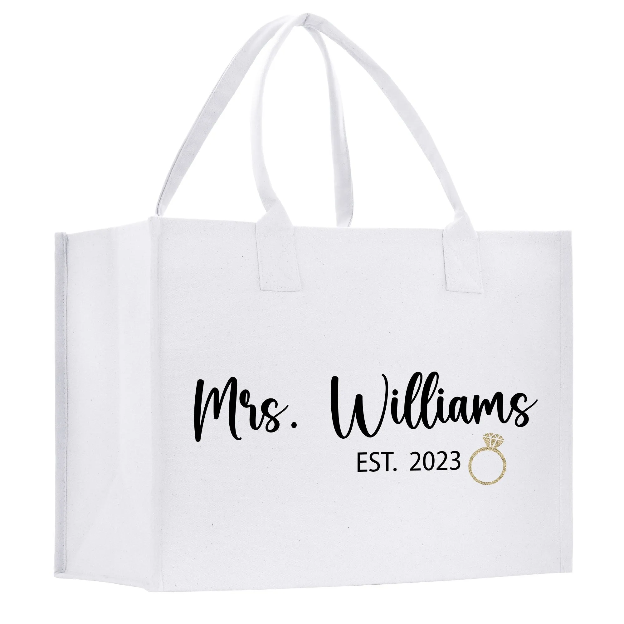 Mrs Est Bride Est Year Tote Bag Personalized Date Wedding Tote Bridal Shower Gift Honeymoon Gift Customized Wedding Gift Bridesmaid Gift