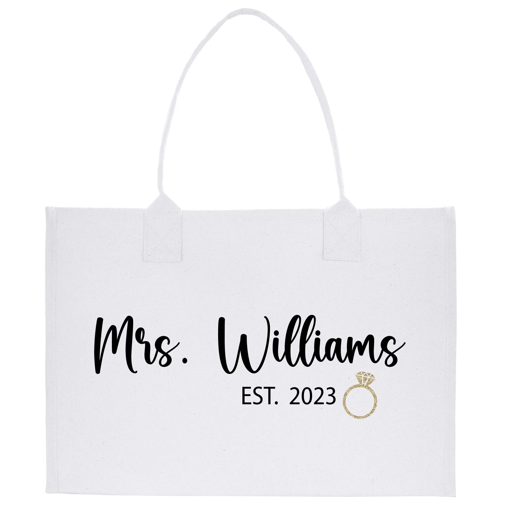 Mrs Est Bride Est Year Tote Bag Personalized Date Wedding Tote Bridal Shower Gift Honeymoon Gift Customized Wedding Gift Bridesmaid Gift