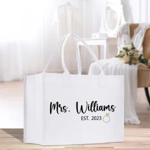 Mrs Est Bride Est Year Tote Bag Personalized Date Wedding Tote Bridal Shower Gift Honeymoon Gift Customized Wedding Gift Bridesmaid Gift